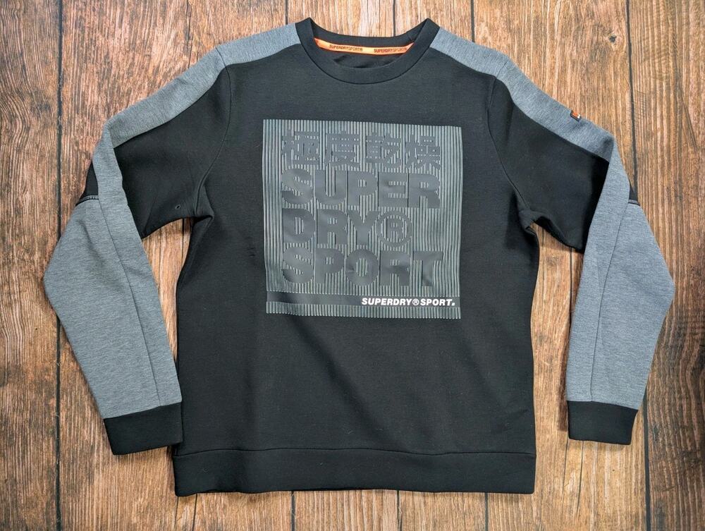 Superdry Sport Crewneck Sweatshirt Mens XL Black Gray Pullover Street